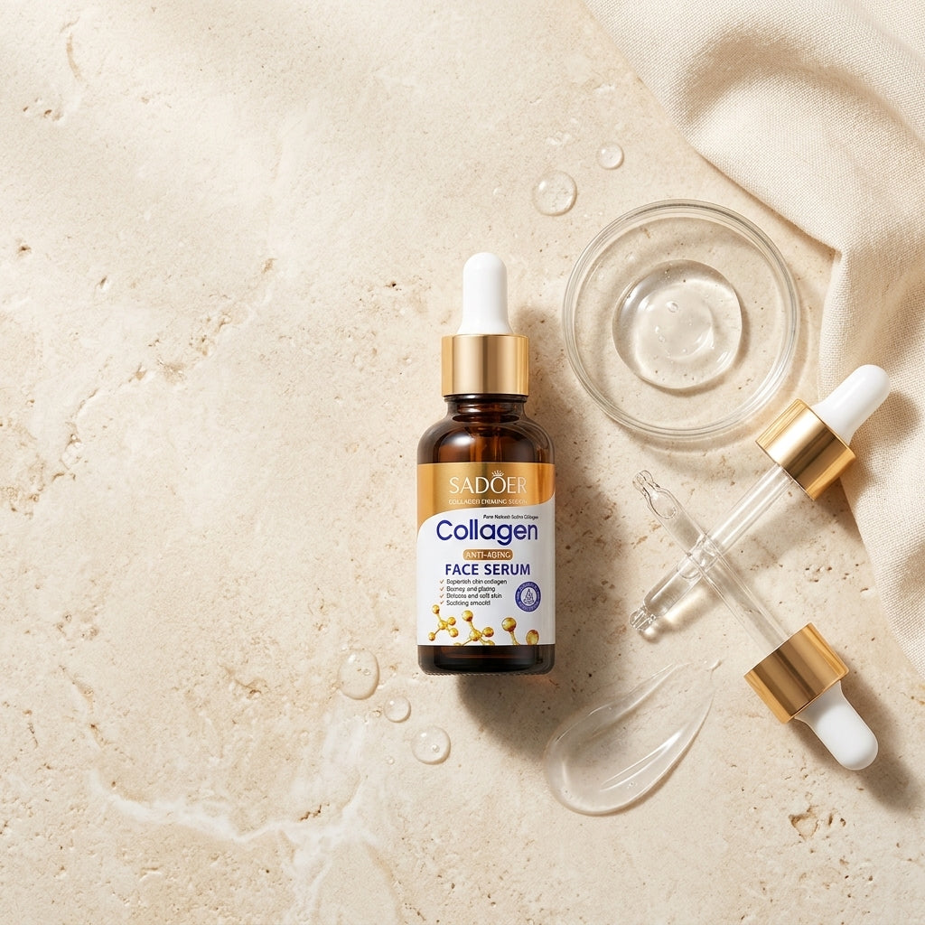 SADOER Collagen Face Serum flat lay with dropper