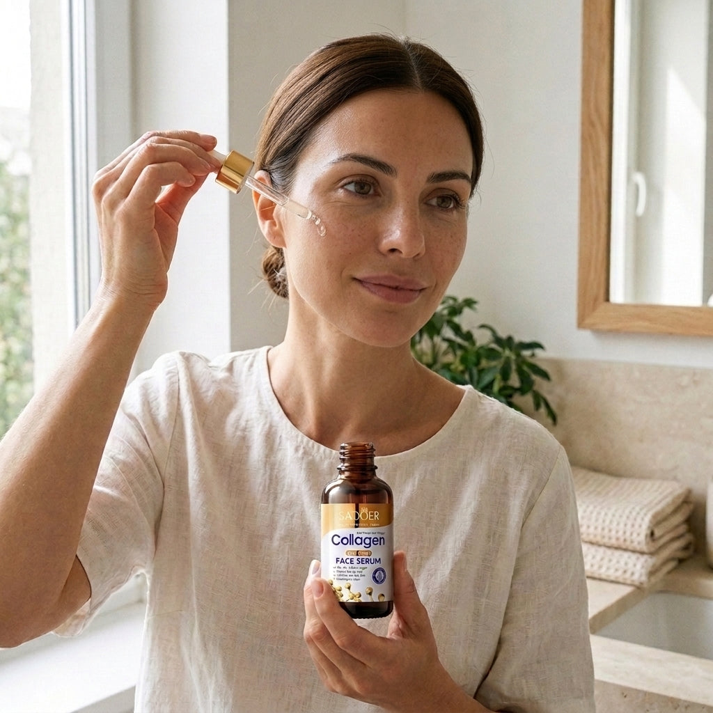 Woman applying SADOER Collagen Face Serum